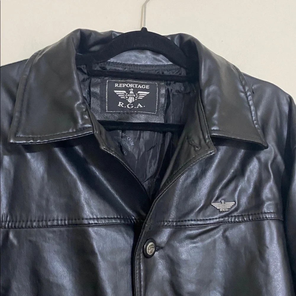 R.G.A Reported Black Leather Jacket coat men’ button down retro Y2K vintage XL